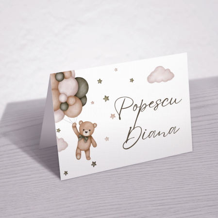 Place card de botez - Place card botez personalizat Teddy Dreams