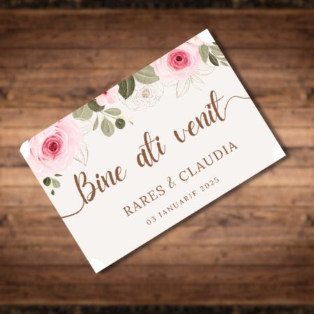 Opis- Asezare la mese - Placuta intampinare Bine ati venit Pink flowers