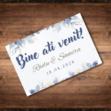 Opis- Asezare la mese - Placuta intampinare Bine ati venit Bluish floral