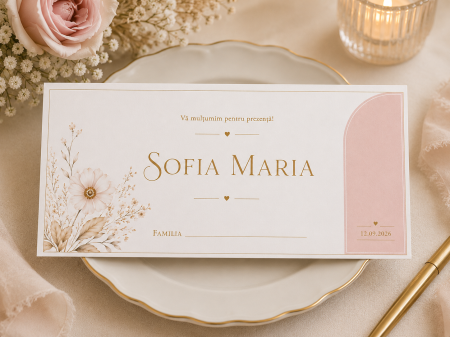 Plicuri de bani pentru botez - Plic bani botez personalizat Rose Ivory