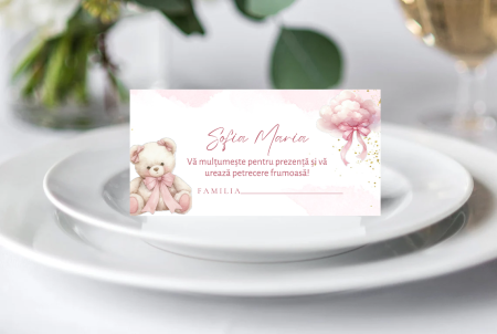 Plicuri de bani pentru botez - Plic bani botez personalizat Pink Bear Dust