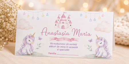 Plicuri de bani pentru botez - Plic bani botez personalizat Unicorn