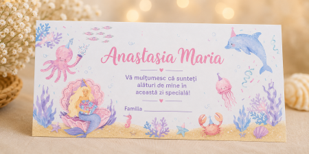 Plicuri de bani pentru botez - Plic bani botez personalizat Mermaid
