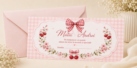 Plicuri de bani pentru botez - Plic bani botez personalizat Sweet Cherries