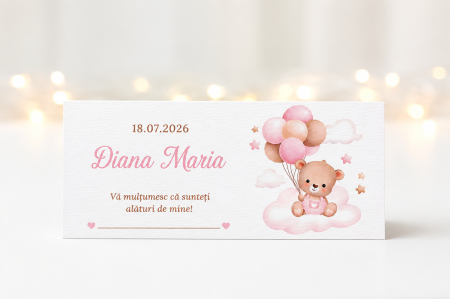 Plicuri de bani pentru botez - Plic bani botez personalizat Ursulet cu Baloane