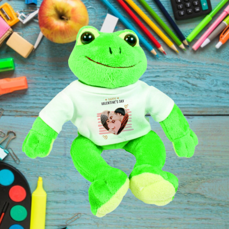 Plusuri personalizate - Plus personalizat broasca cu mesaj si poza 20 cm