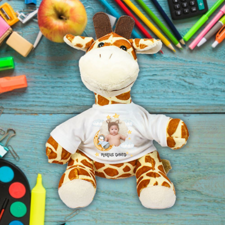Plusuri personalizate - Plus personalizat girafa cu mesaj si poza 20 cm