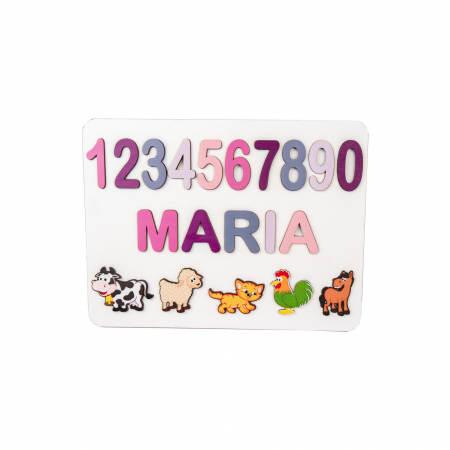 Puzzle - Puzzle personalizat cu nume si cifre model animale ferma incastru