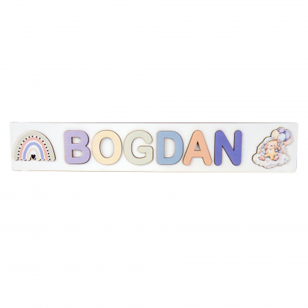 Puzzle - Puzzle personalizat cu nume model curcubeu baiat incastru