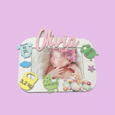 Rame foto - Rama foto personalizata pentru copii multicolor Model Unicorn
