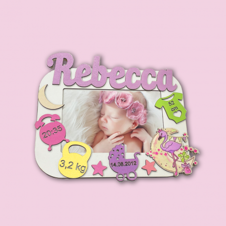 Rame foto - Rama foto personalizata pentru copii multicolor Model Flamingo