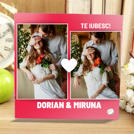 Rame foto - Rama foto personalizata din sticla cu doua poze si mesaj