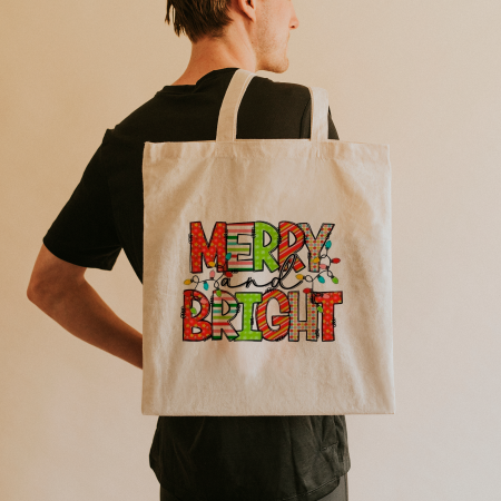 Textile Personalizate - Tote Bag personalizat Merry and Bright 42x38 cm