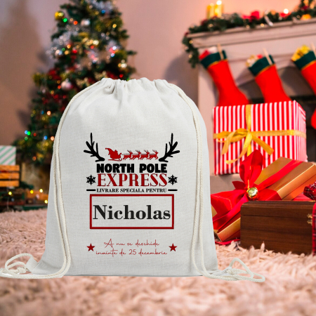 Textile Personalizate - Ghiozdan personalizat North pole express cu nume 43x32 cm