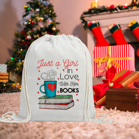 Sacose - Ghiozdan personalizat Just a girl in love with books 43x32 cm