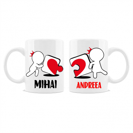 Cani albe si colorate - Cani personalizate cu nume pentru cuplu piese de puzzle