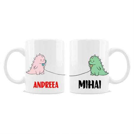 Cani albe si colorate - Cani personalizate cu nume pentru cuplu dinozaur la telefon
