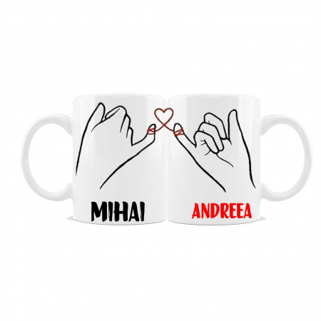 Cani albe si colorate - Cani personalizate cu nume pentru cuplu pinky promise