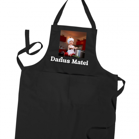 Textile Personalizate - Sort bucatarie personalizat cu poza si mesaj cu buzunar