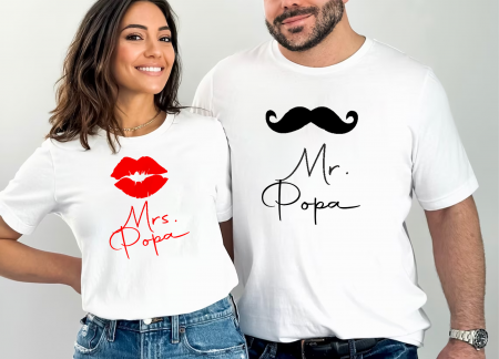 Tricouri - Tricouri personalizate cu nume Mr and mrs alb
