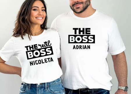 Tricouri - Tricouri personalizate cu nume The boss alb