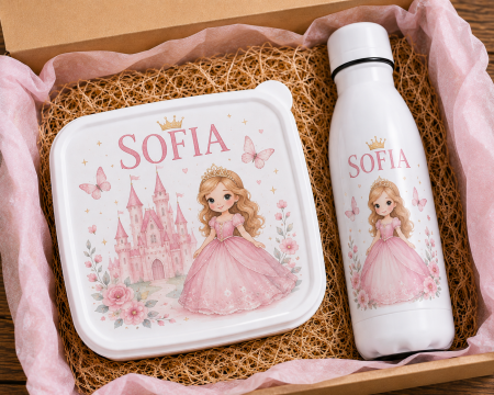 Back to School - Set Lunchbox si Sticla Personalizate pentru Copii Printesa