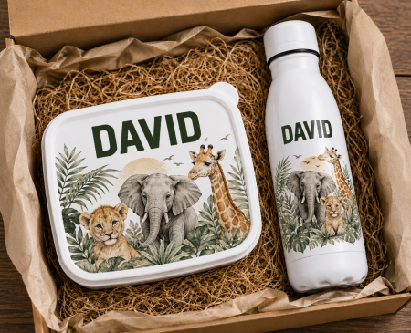 Back to School - Set Lunchbox si Sticla Personalizate pentru Copii Safari