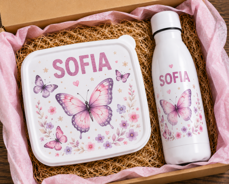 Back to School - Set Lunchbox si Sticla Personalizate pentru Copii Fluturasi