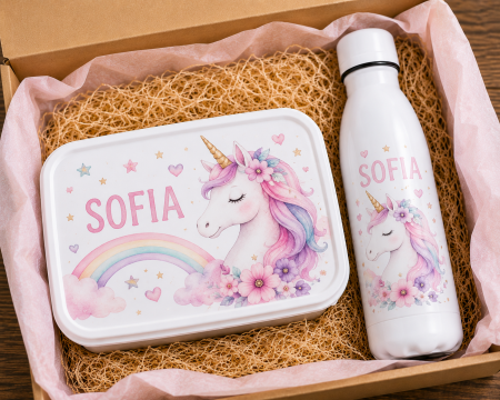 Back to School - Set Lunchbox si Sticla Personalizate pentru Copii Unicorn