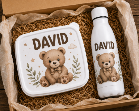 Back to School - Set Lunchbox si Sticla Personalizate pentru Copii Ursulet