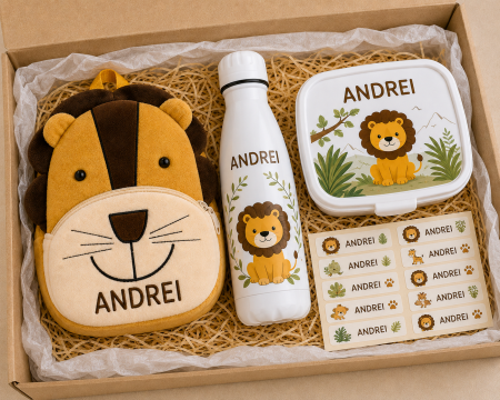 Back to School - Set personalizat pentru gradinita cu ghiozdan de plus Leu