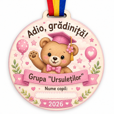 Cadouri absolvire - Medalie personalizata din lemn Grupa Ursuletilor