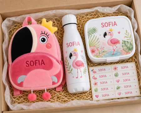 Back to School - Set personalizat pentru gradinita cu ghiozdan de plus Flamingo