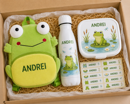 Back to School - Set personalizat pentru gradinita cu ghiozdan de plus Broasca
