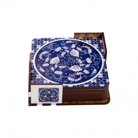 Decoratiuni diverse - Set cu 6 suporturi pentru pahare model unguresc albastru