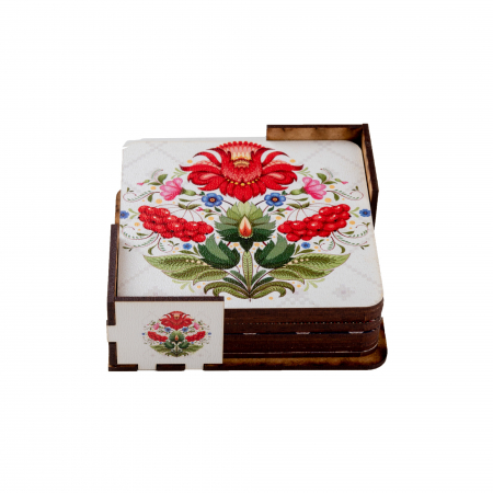 Decoratiuni diverse - Set coaster cu 6 suporturi pentru pahare model flori Unguresti