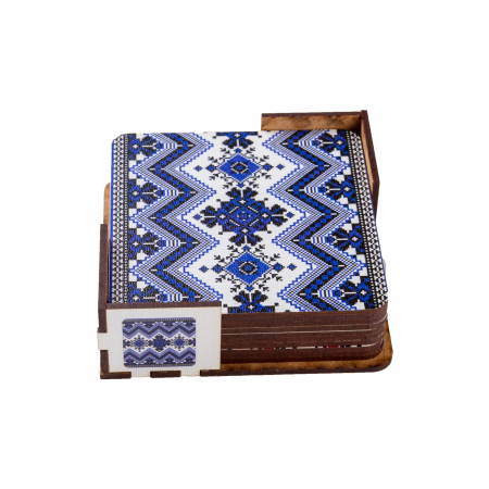 Decoratiuni diverse - Set cu 6 Suporturi pentru Pahare model traditional albastru