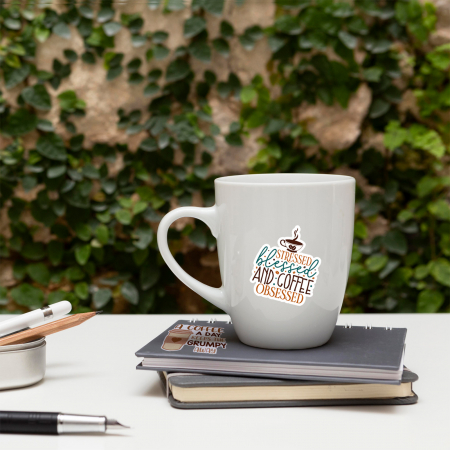 Stickere - Stickere personalizate Coffee obsessed 6 cm