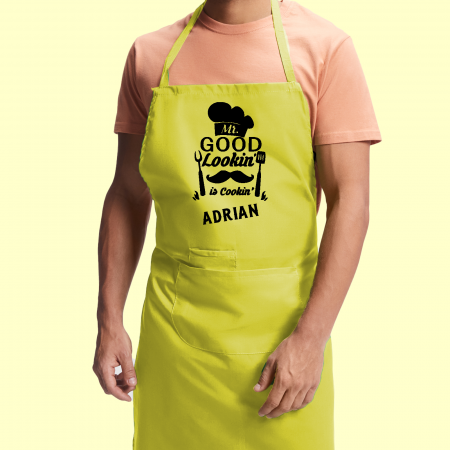 Sorturi - Sort bucatarie personalizat Mr. Good looking cu nume cu buzunar