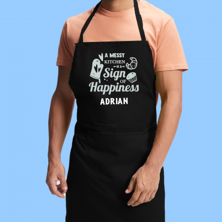 Sorturi - Sort bucatarie personalizat Messy kitchen cu nume cu buzunar
