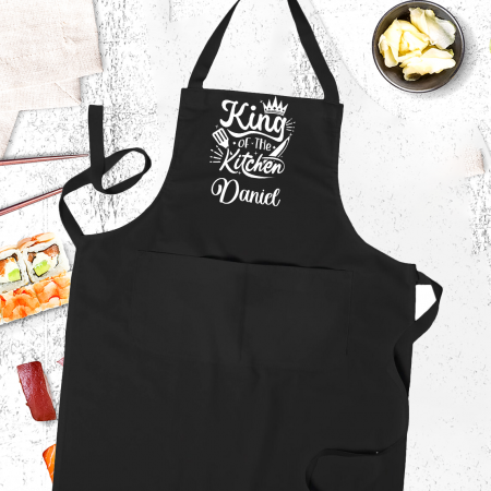 Sorturi - Sort bucatarie personalizat King of the kitchen cu nume cu buzunar