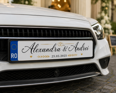 Stickere personalizate pentru nunta - Sticker personalizat pentru numarul de inmatriculare al mirilor
