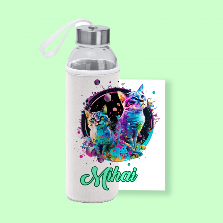 Termosuri personalizate - Sticla personalizata cu pisici si nume din  500 ml