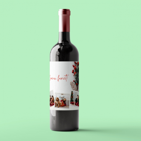 Vinuri personalizate - Sticla de vin personalizata pentru Craciun cu 3 poze