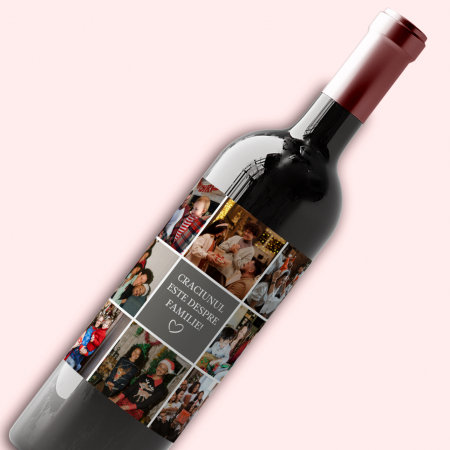 Vinuri personalizate - Sticla de vin personalizata pentru Craciun cu 8 poze