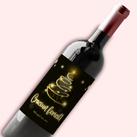 Vinuri personalizate - Sticla de vin personalizata pentru Craciun Golden tree