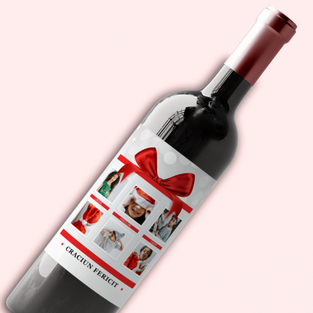 Vinuri personalizate - Sticla de vin personalizata pentru Craciun cu 6 poze