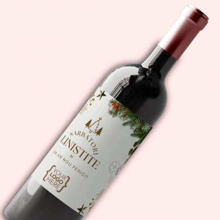 Vinuri personalizate - Sticla de vin personalizata pentru Craciun cu logo Gold