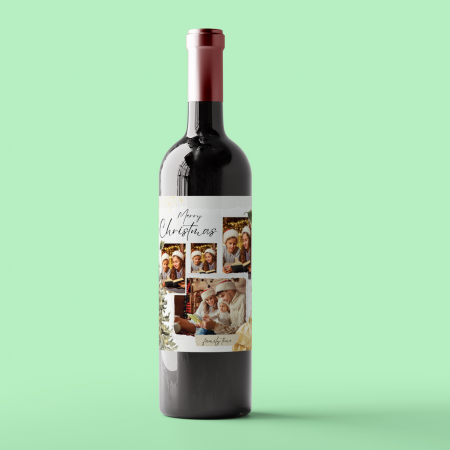 Vinuri personalizate - Sticla de vin personalizata pentru Craciun cu 4 poze