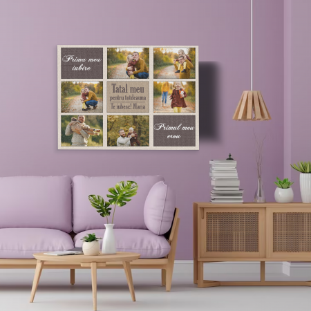 Tablouri personalizate - Tablou personalizat cu 6 poze si mesaj Primul meu erou Tata